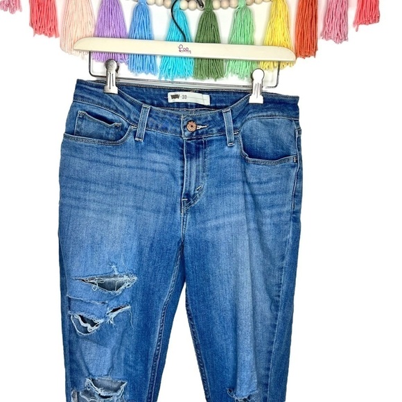 Levi’s High Waisted Medium Wash Blue Ripped Distressed Skinny Jeans Size 30 - Picture 6 of 14